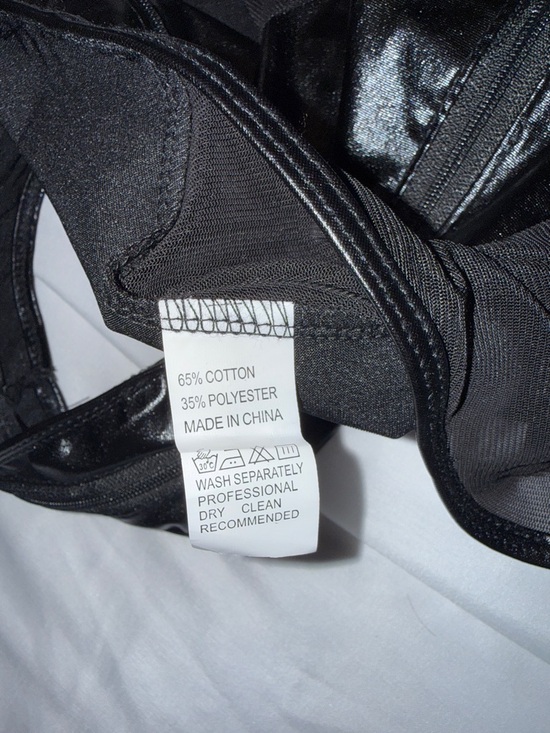 Woman’s Black Shiny Zip-Front Sheer Panel Bodysuit - Picture 3 of 7